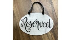 Reserved Oval White Wood/Black Letters